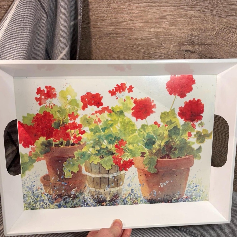 Vintage 1992 Judy Buswell Red Geranium Tray Made in Italy